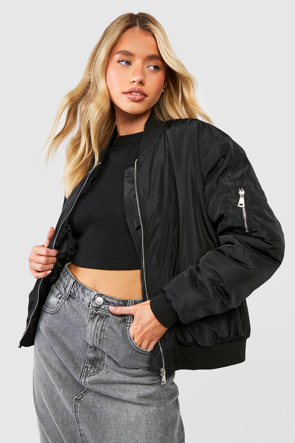 Oversized Bomber Jacket - Black - Ladies