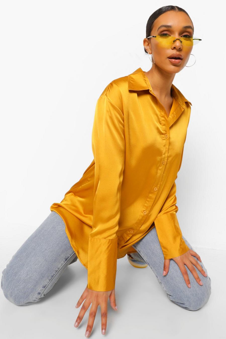 Chartreuse Satin Oversized Cuff Shirt image number 1