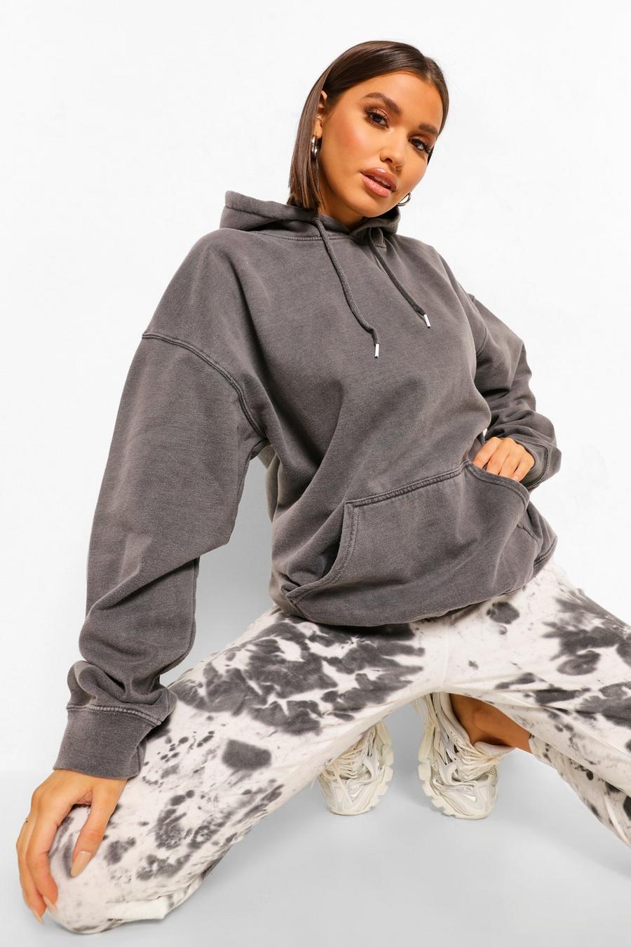 Charcoal Oversize hoodie med tvättad effekt image number 1
