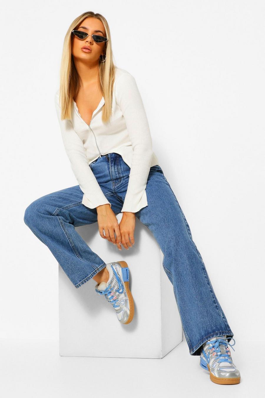 Steife Jeans mit weitem Bein, Mittelblau image number 1