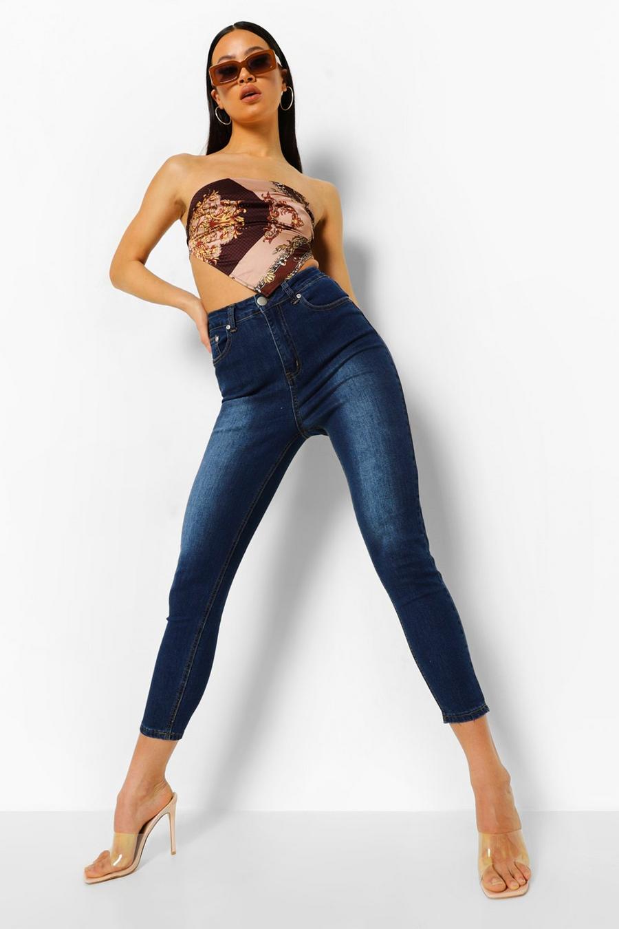 Dark blue Skinny jeans med stretch och hög midja image number 1