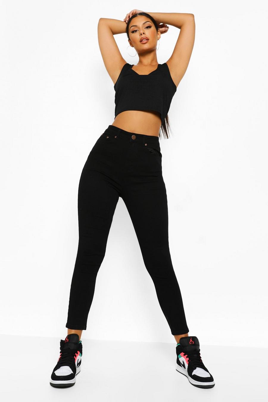 Black High Waisted Stretch Skinny Jeans image number 1