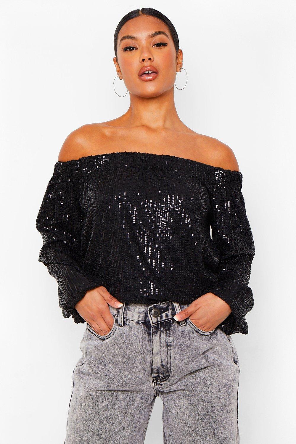 Women's off the sales shoulder sequin top