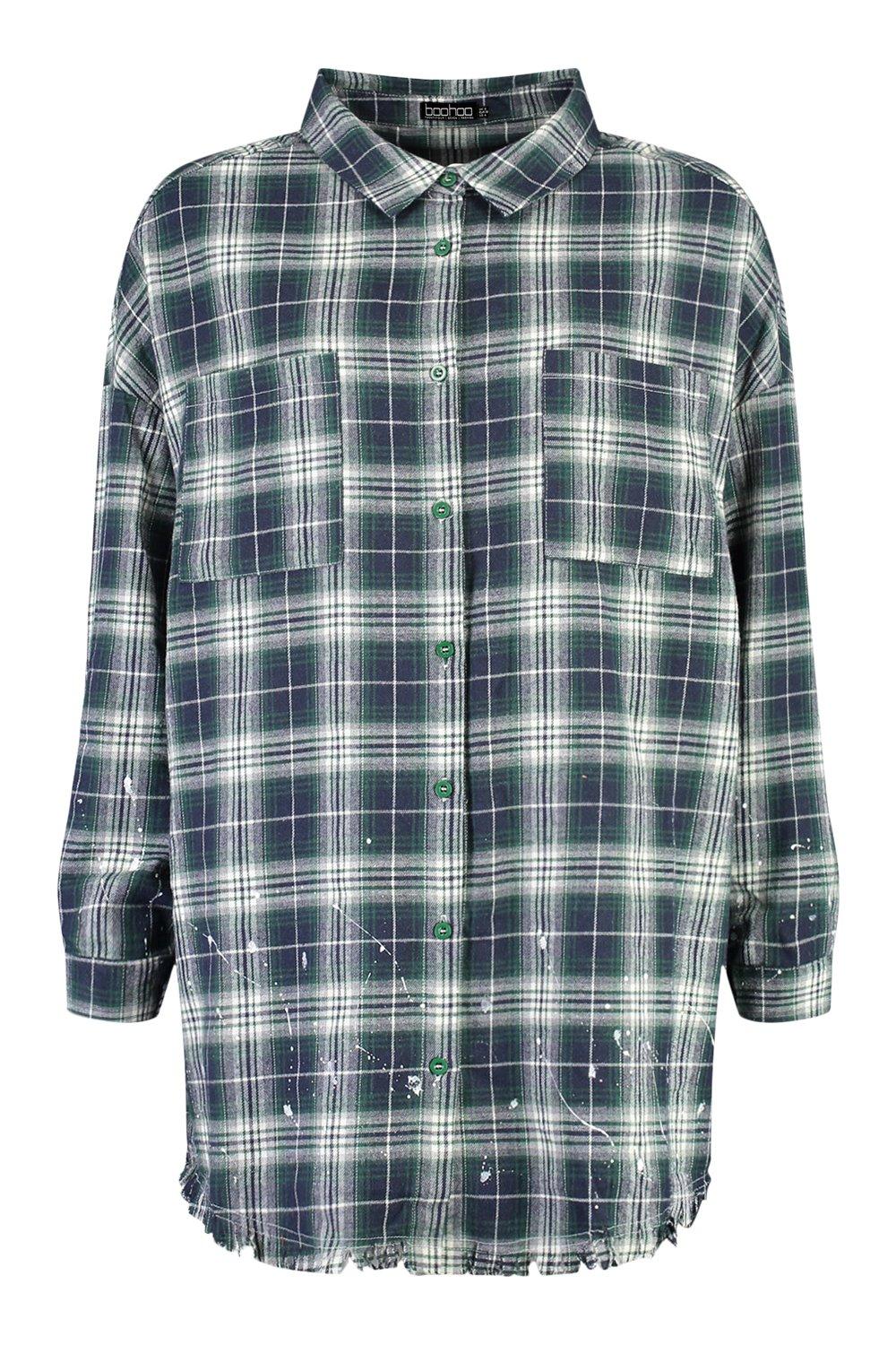 Frayed Hem Oversized Check Shirt boohoo