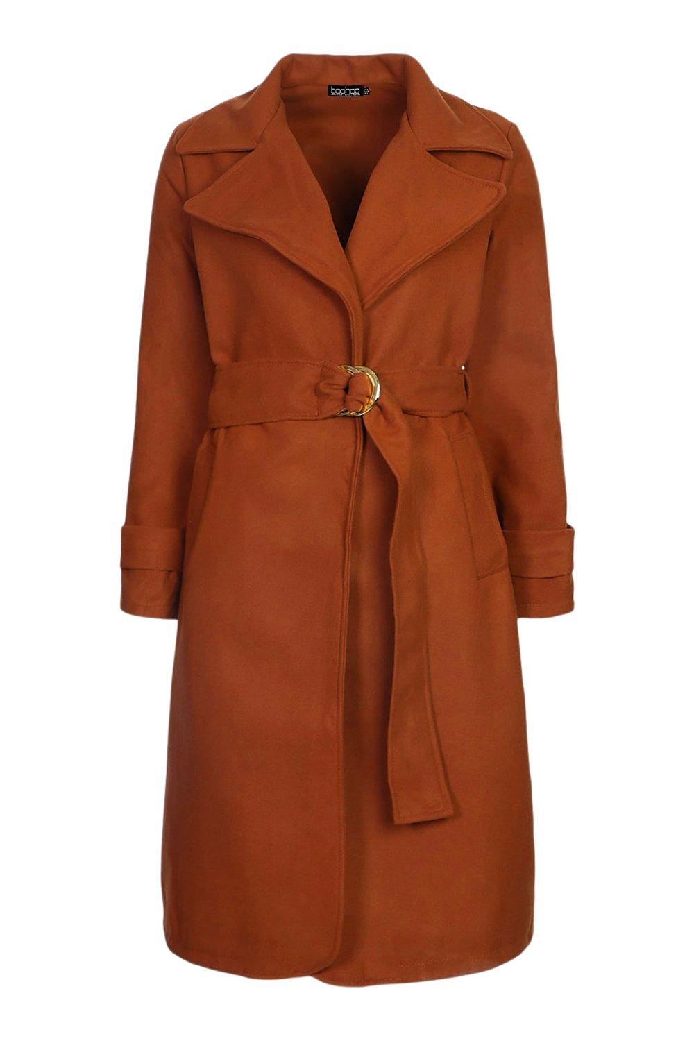 boohoo belted wool look trench