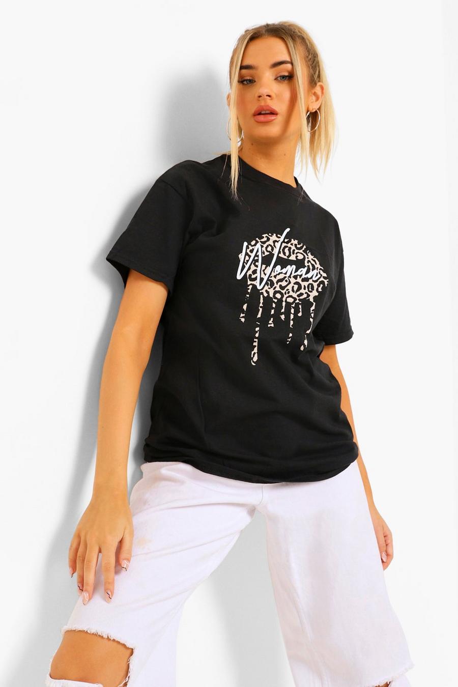 T-shirt con stampa di labbra e scritta Woman image number 1
