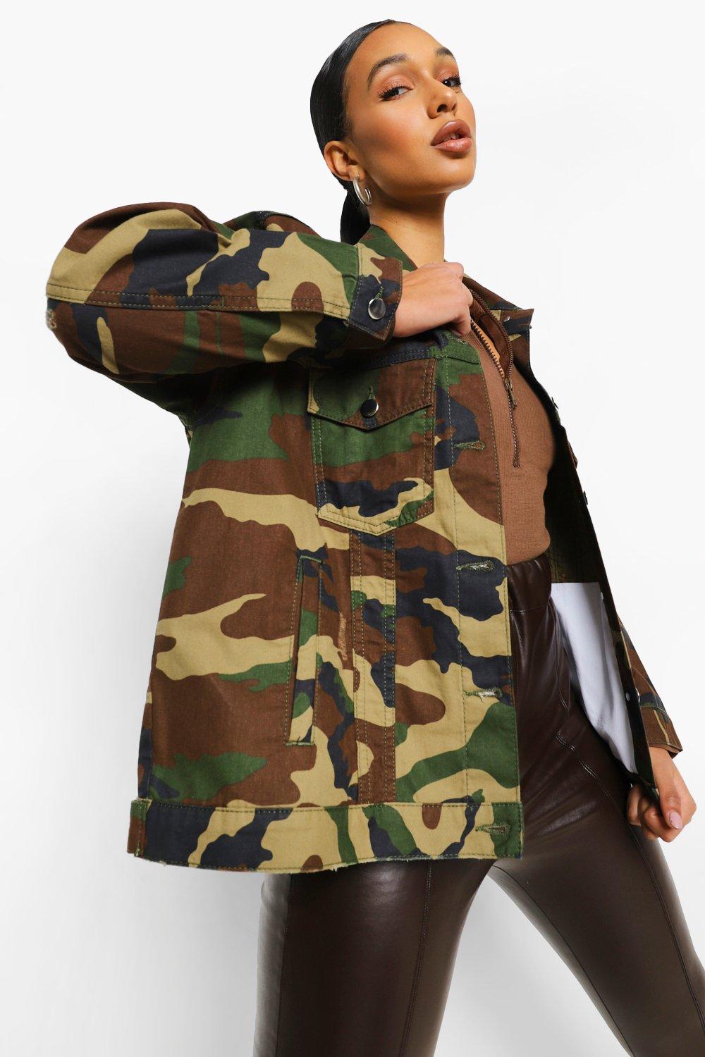 Camo Denim Shacket | Boohoo UK