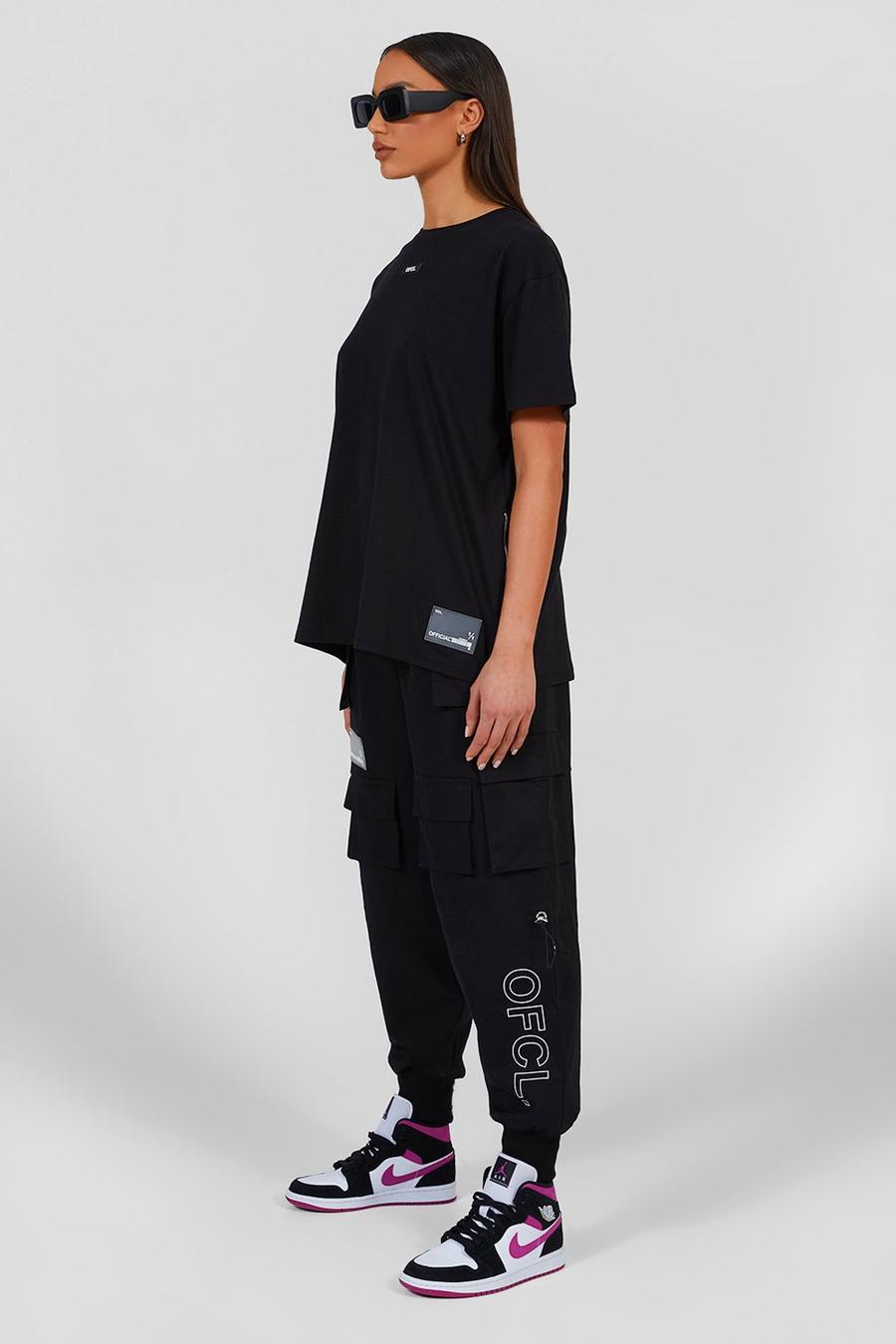 Pantalones de deporte de camuflaje de sarga con detalle elástico Ofcl, Negro image number 1