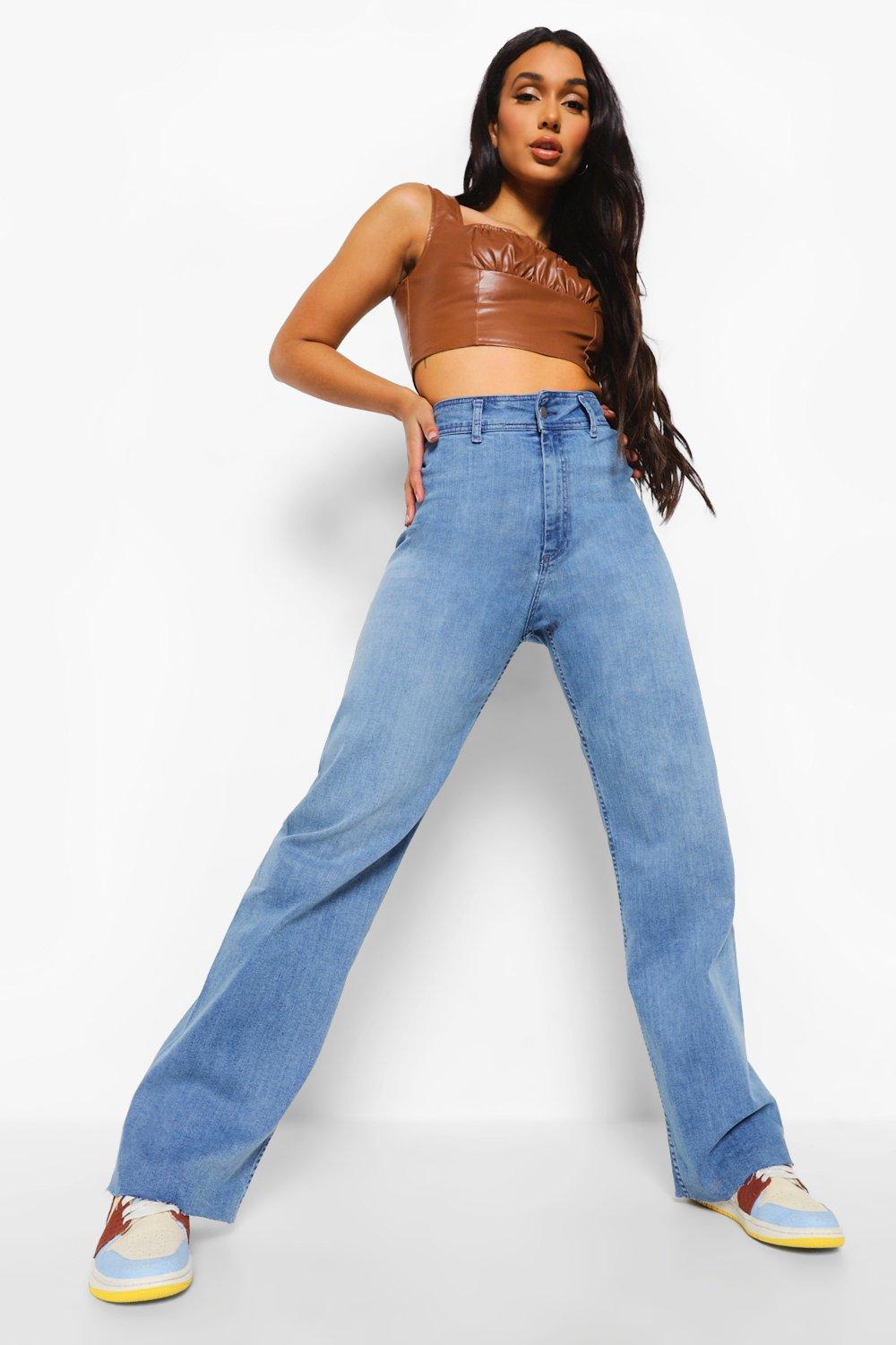 mid blue slim wide leg jeans