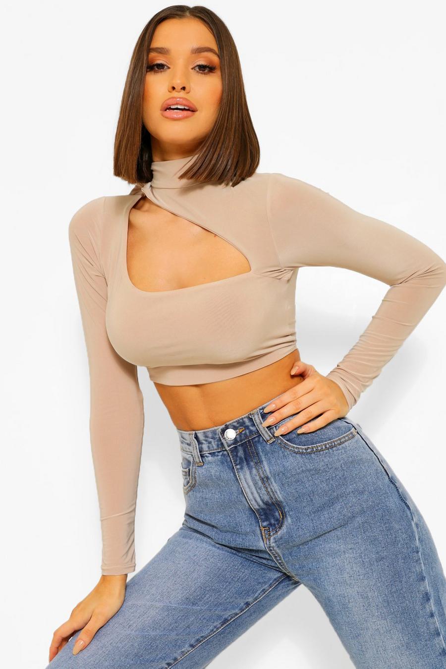 Stone High Neck Cut Out Long Sleeve Top image number 1