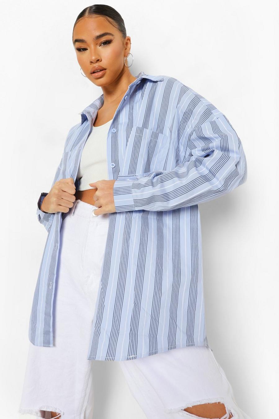 Blue Striped Oversized Shirt image number 1