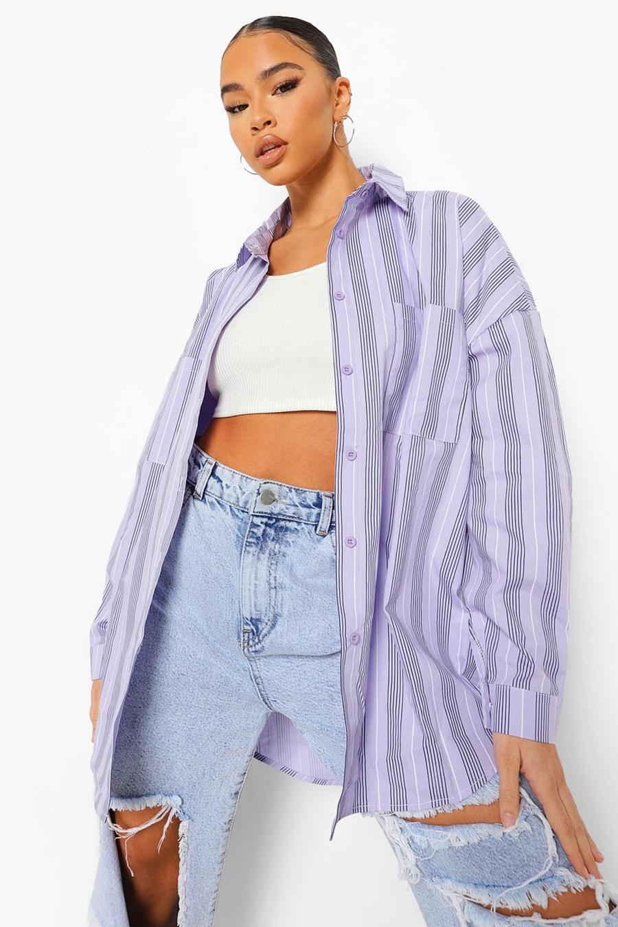 Lilac Oversized Gestreepte Blouse image number 1
