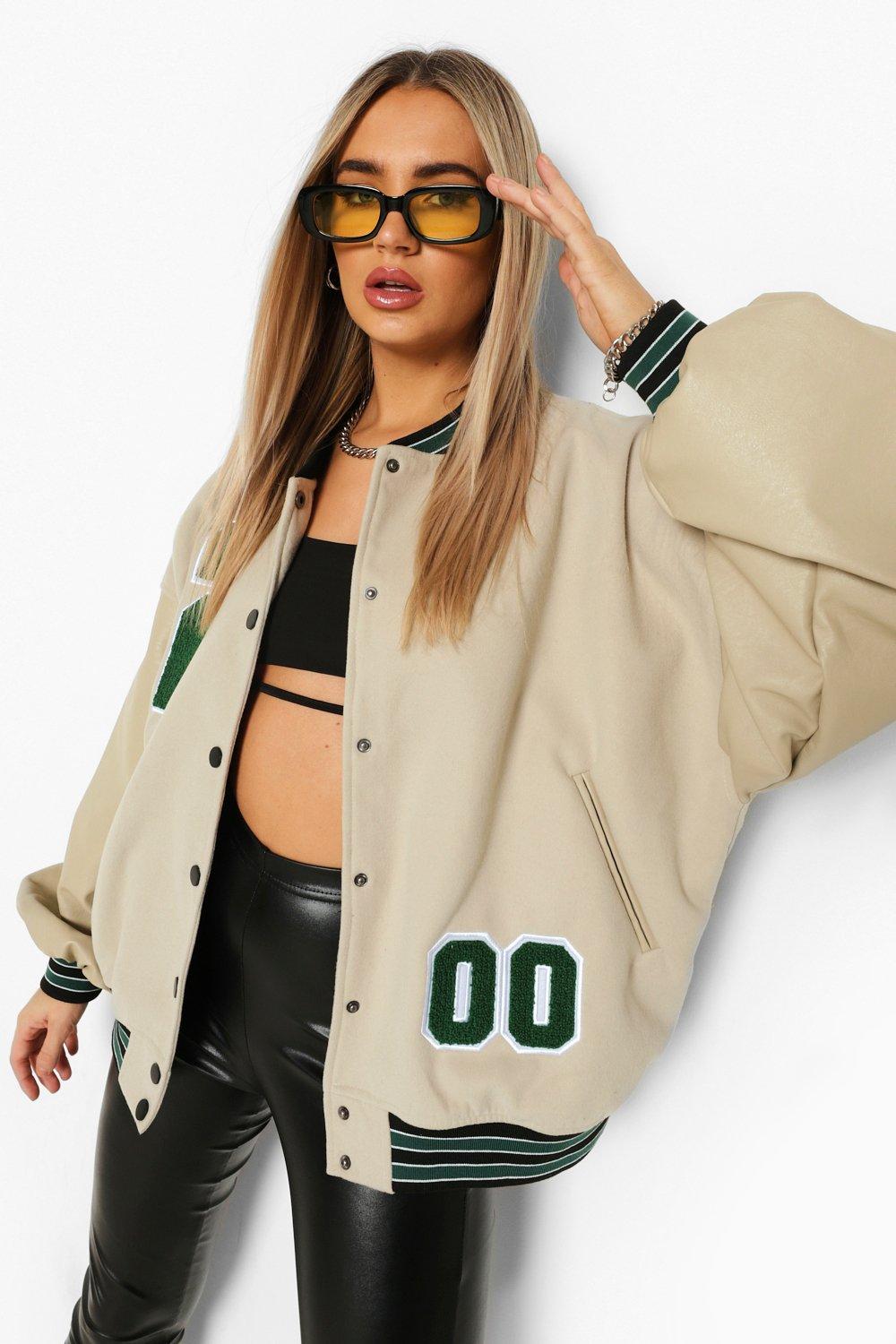 oversized varsity jacket outfit women classy｜TikTok Search