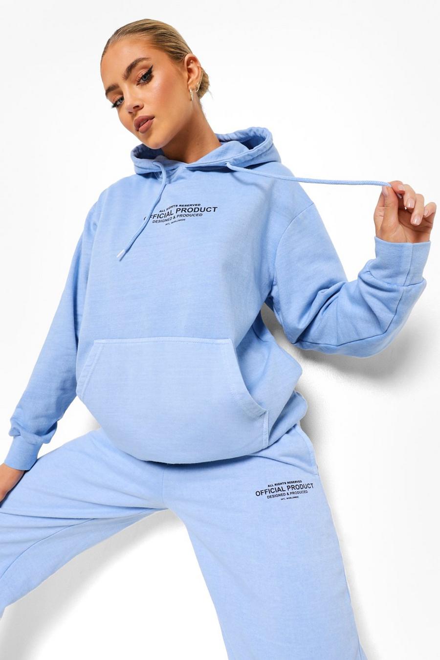 Pale blue Official Embroidered Acid Wash Hoodie image number 1