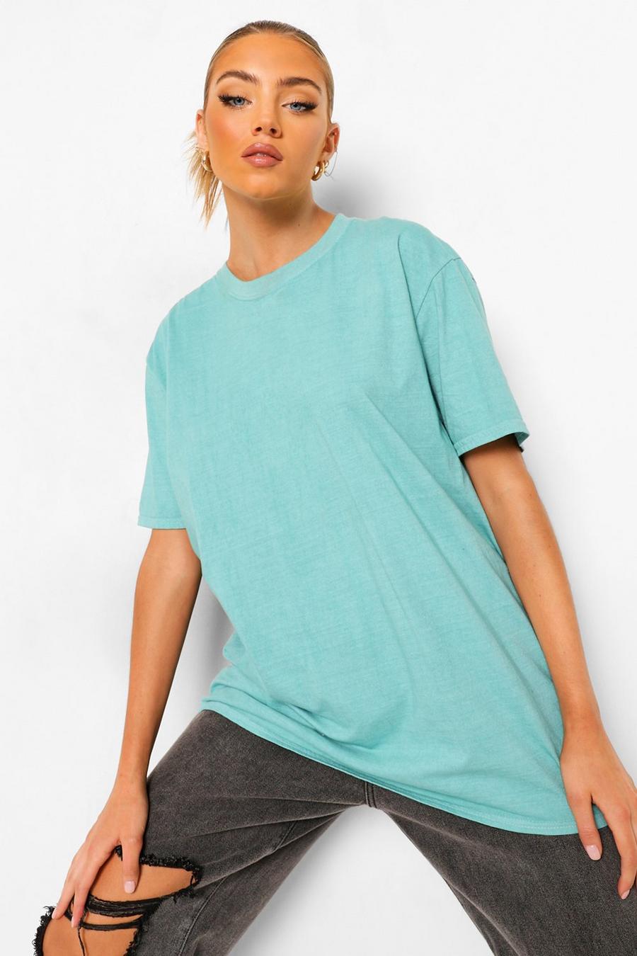 Green Oversize t-shirt med stentvättad effekt image number 1