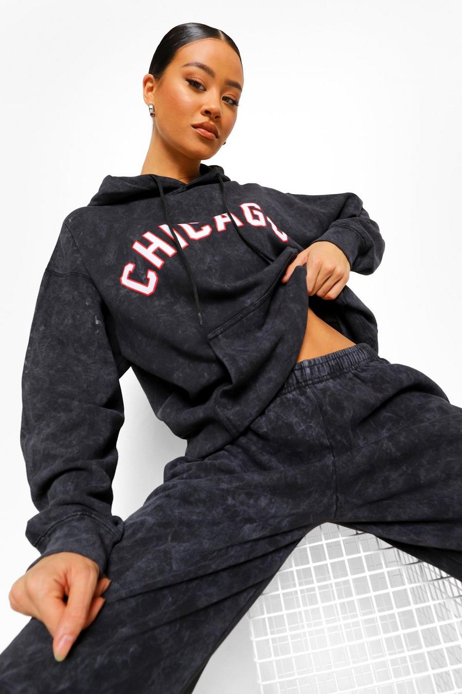 Charcoal "Chicago" Oversize hoodie med tvättad effekt image number 1