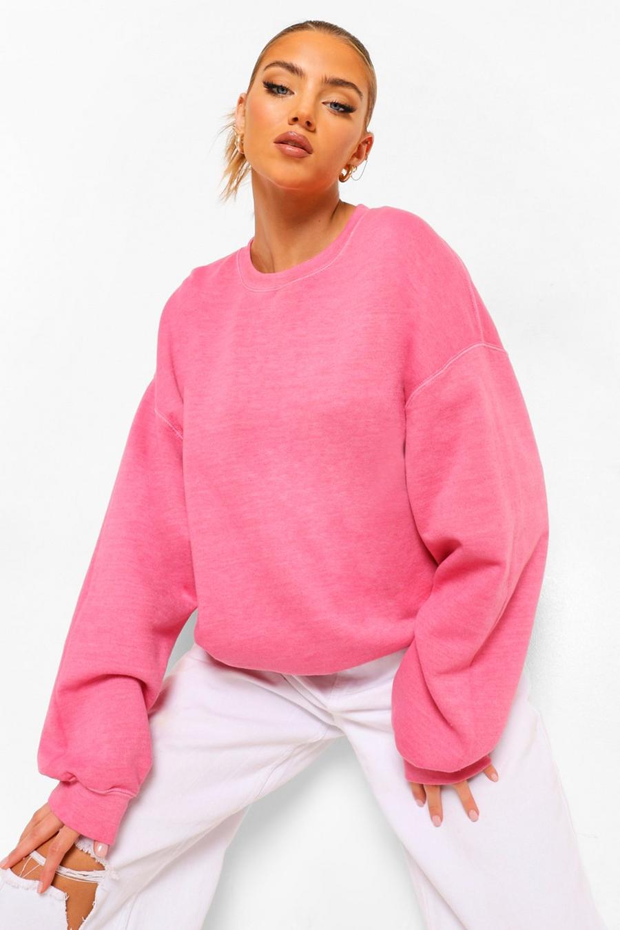 Bright pink Oversize stentvättad sweatshirt image number 1