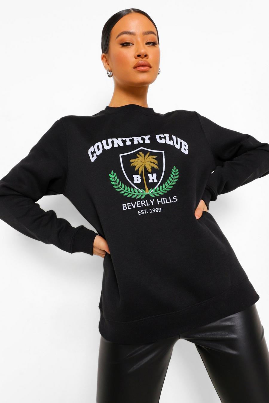 Black "Country Club" Sweatshirt med slogan image number 1