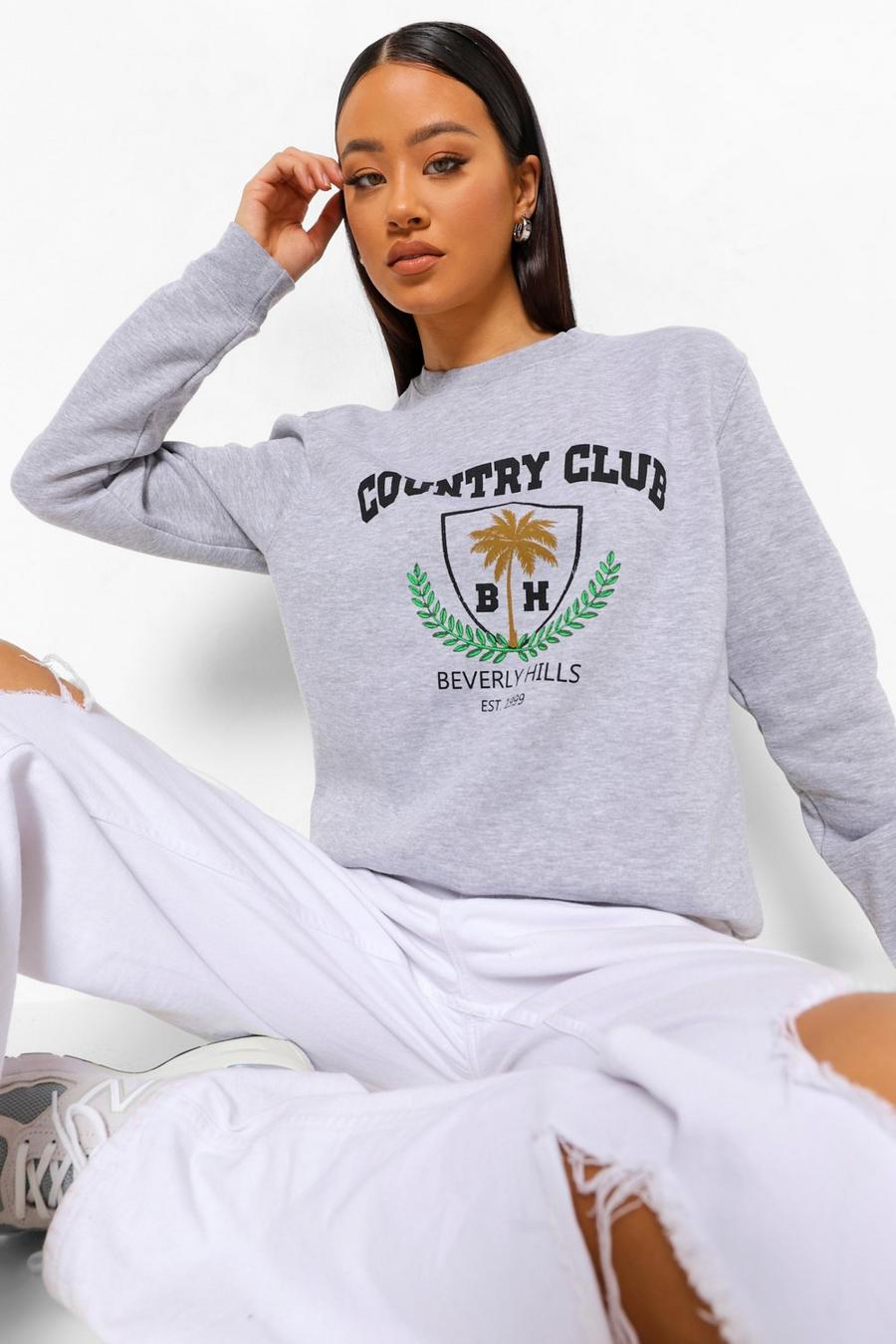Grey marl "Country Club" Sweatshirt med slogan image number 1