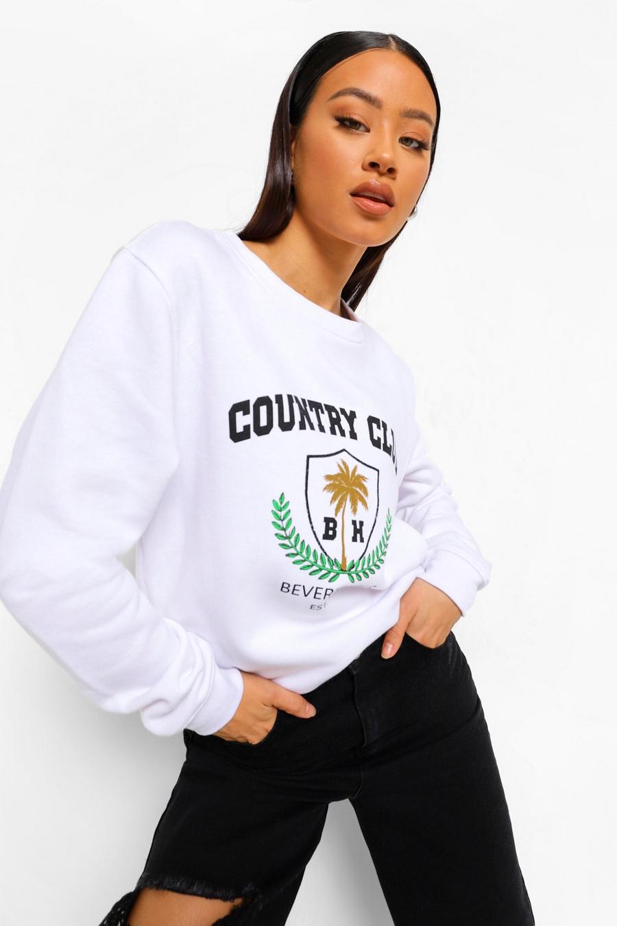 White "Country Club" Sweatshirt med slogan image number 1
