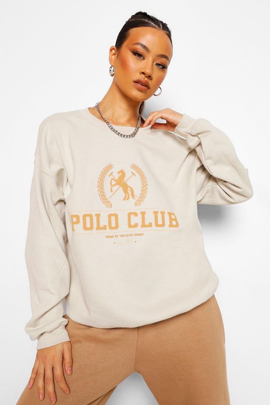 Sand "Polo Club" Oversize sweatshirt med tryck image number 1