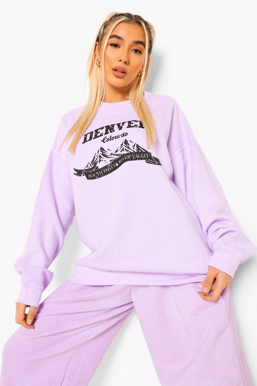 Lilac Overdyed Printed Oversized Sweatshirt image number 1