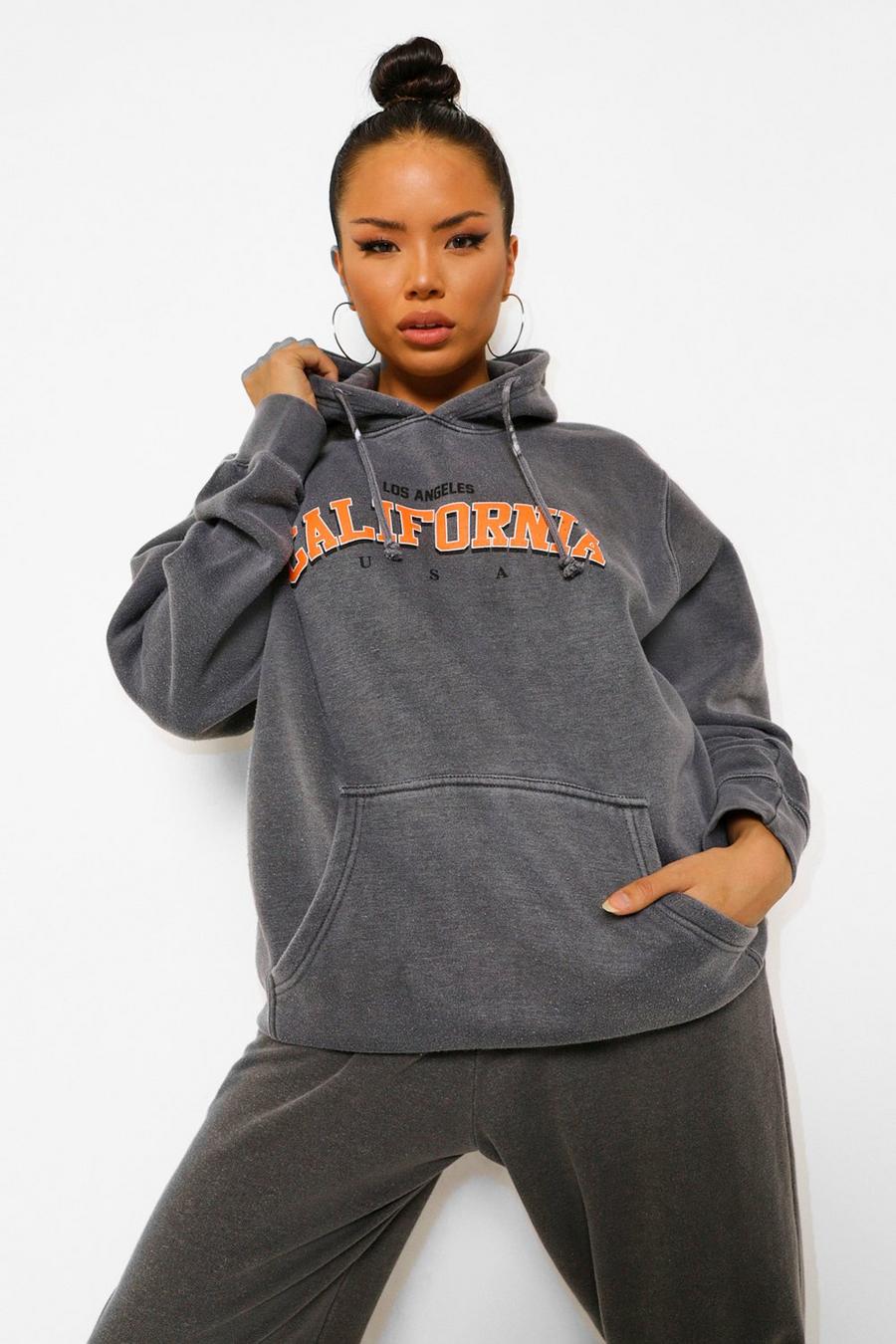 Charcoal "California" Stentvättad hoodie image number 1
