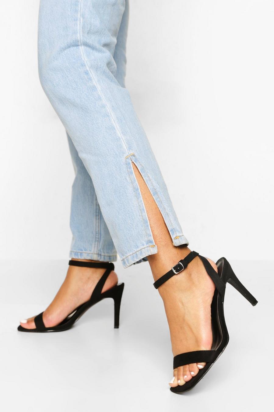 Black nero Wide Fit Square Toe Mid Height Heeled Sandal