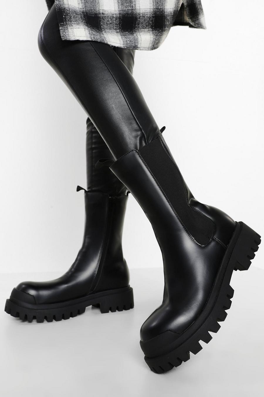Black Chunky Sole High Ankle Chelsea Boots image number 1