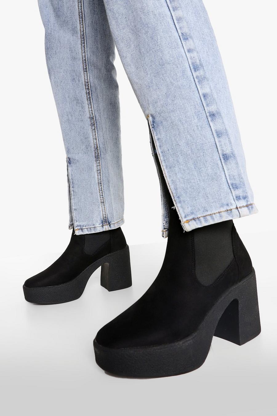 Black Chunky Platform Block Heel Chelsea Boots image number 1