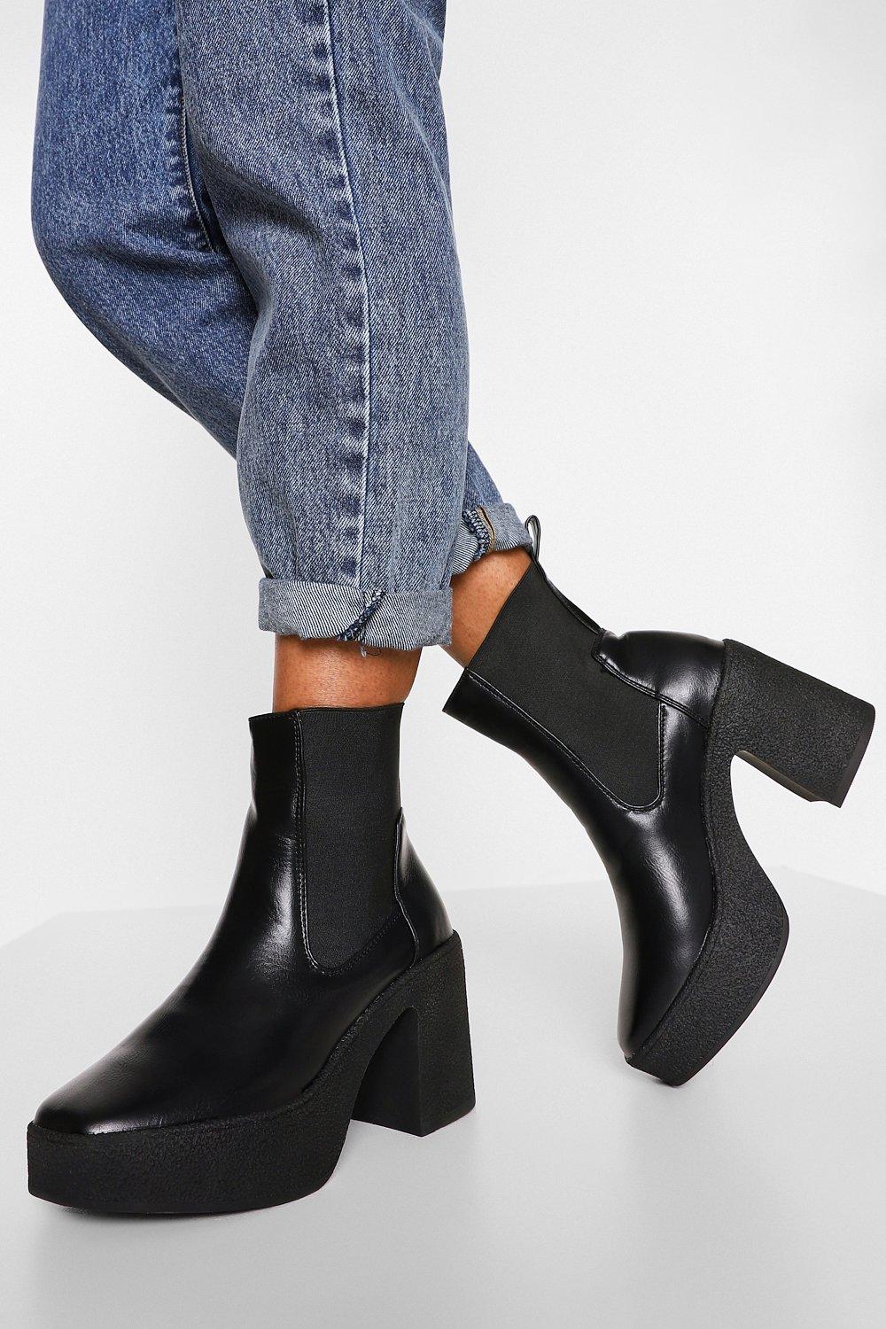 Platform Block Heel Chelsea Boots | boohoo