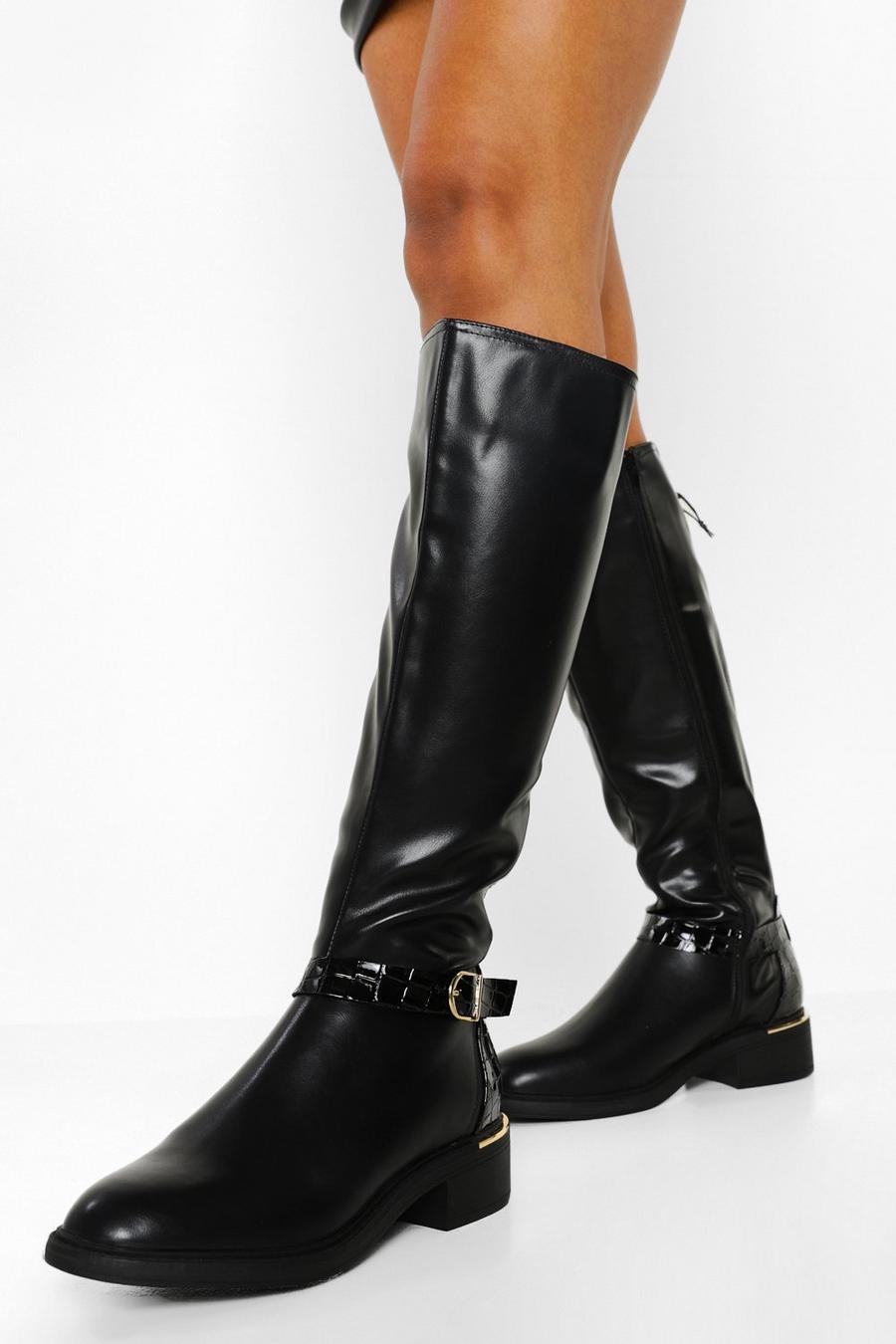 Black Buckle Detail Riding Boot image number 1