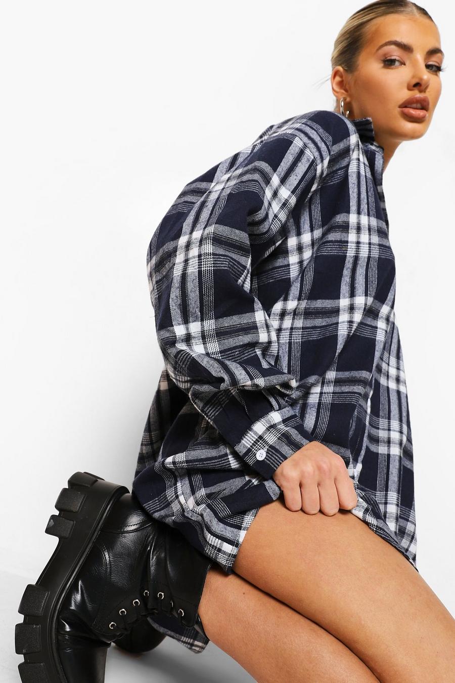 White Flannel Oversized Shirt Dress image number 1