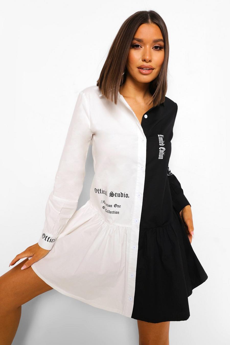 Vestido estilo blusón con microeslogan en contraste, Blanco image number 1