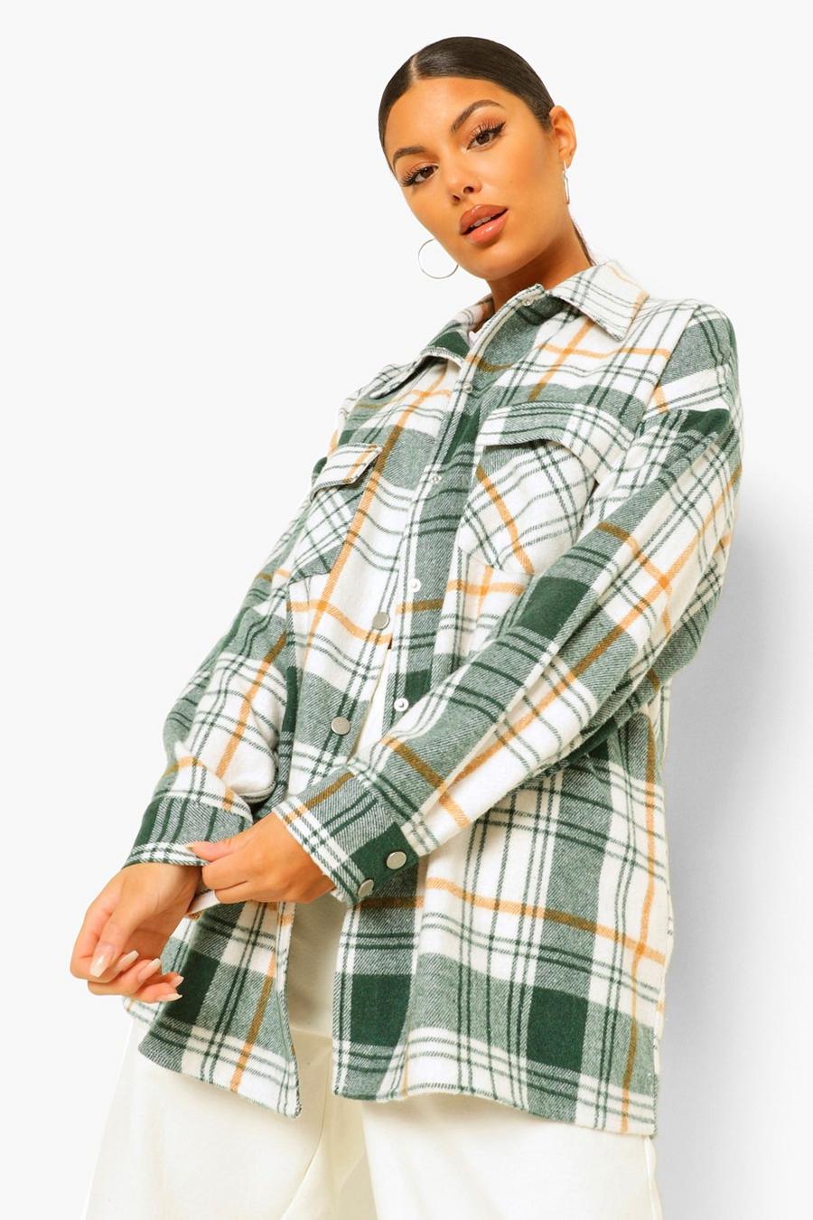 Giacca camicia in tessuto pesante a quadri spazzolato, Verde image number 1