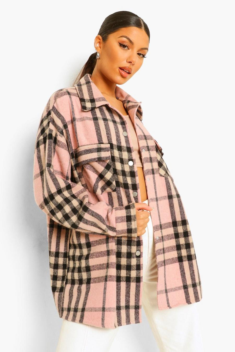Pink Brushed Heavy Check Shacket image number 1