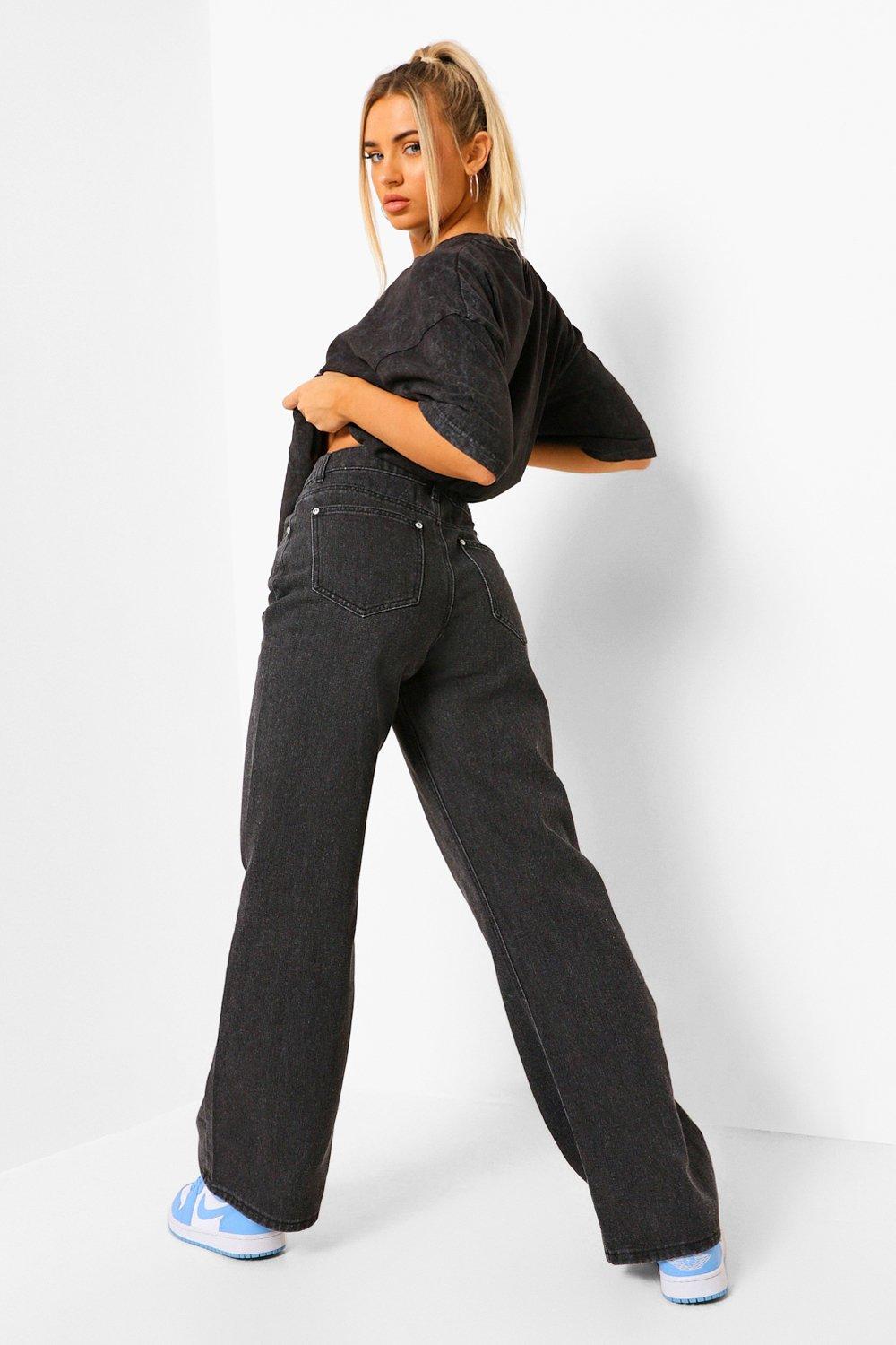 Mid rise wide outlet leg jeans