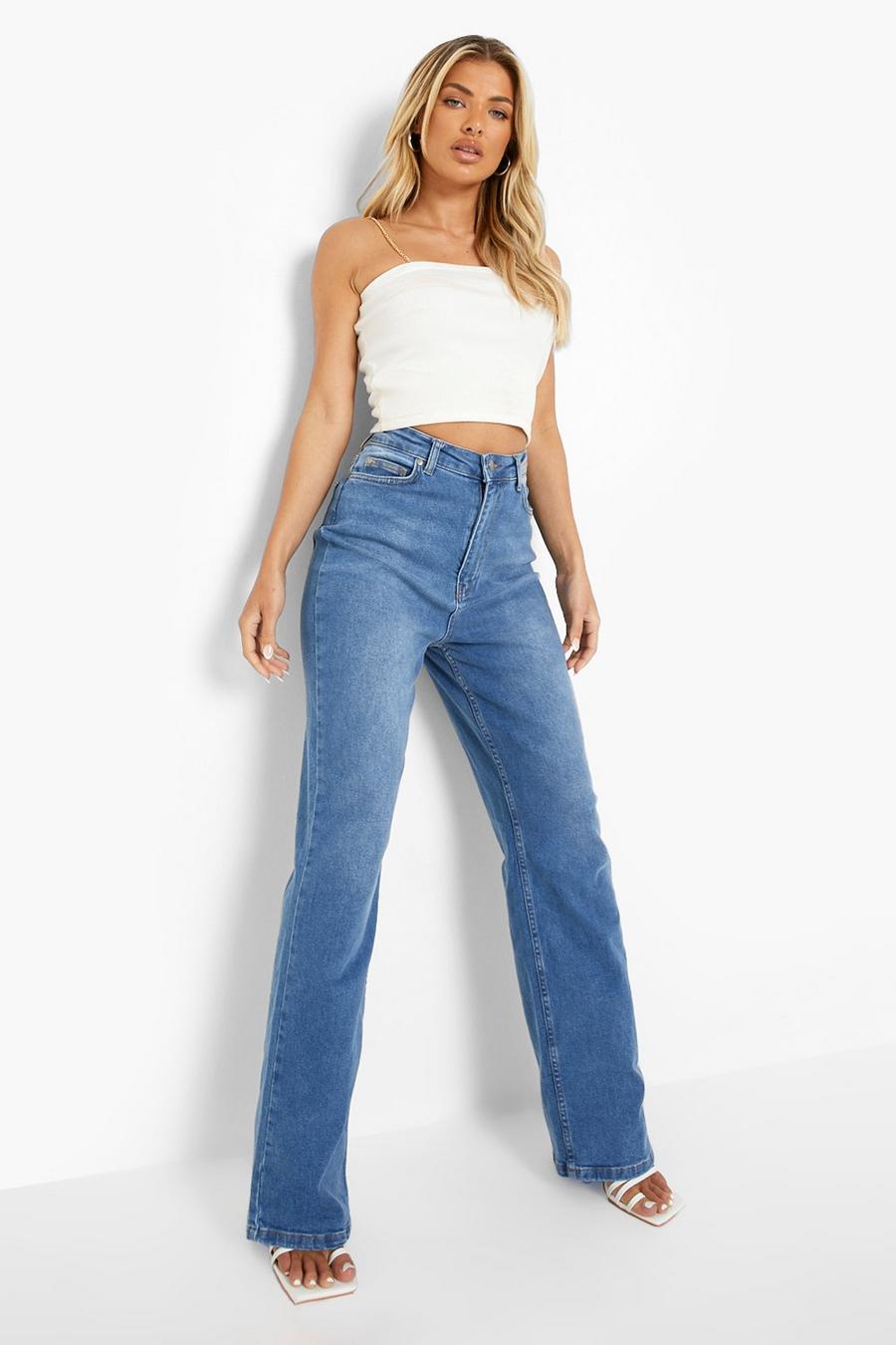 Mid blue Fitted Stretch Wide Leg Jeans image number 1