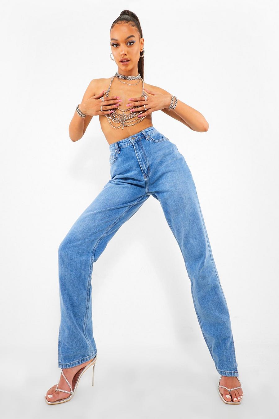 Jeans dritti con spacchi laterali, Blu medio image number 1