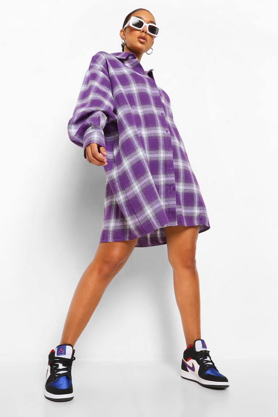 Lilac Oversize rutig skjortklänning image number 1