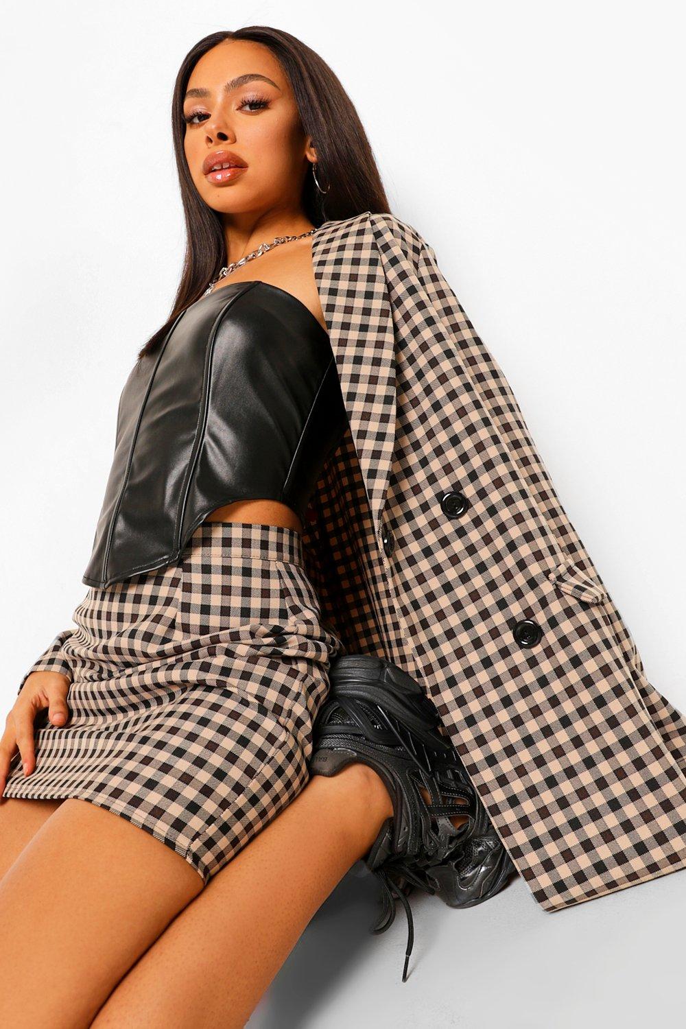 Tonal Check A Line Mini Skirt boohoo