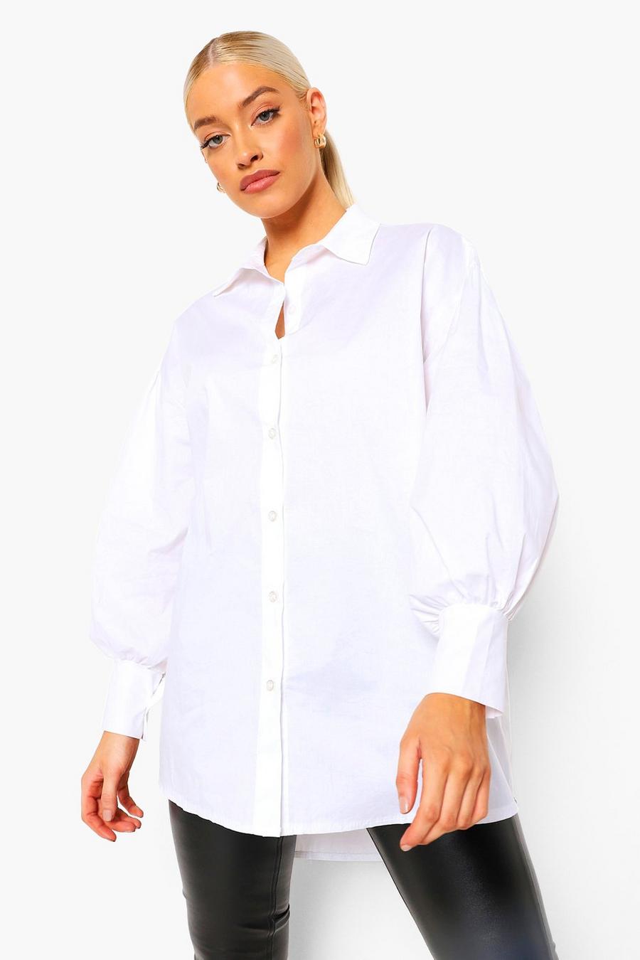 Ivory Oversized Balloon Sleeve Cotton Shirt image number 1
