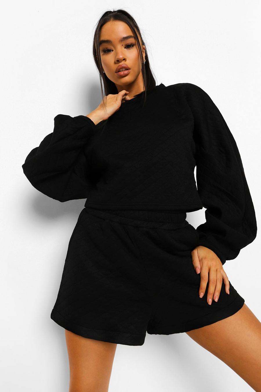 Black Quilted Cropped Sweatshirt image number 1