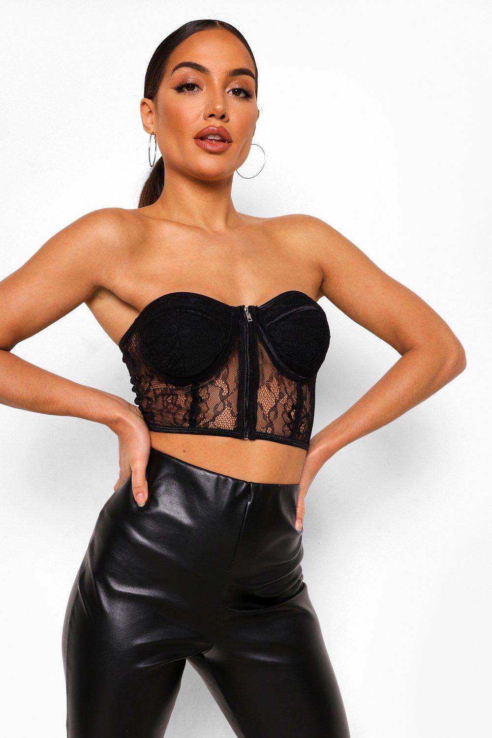 Lace zip front top hotsell