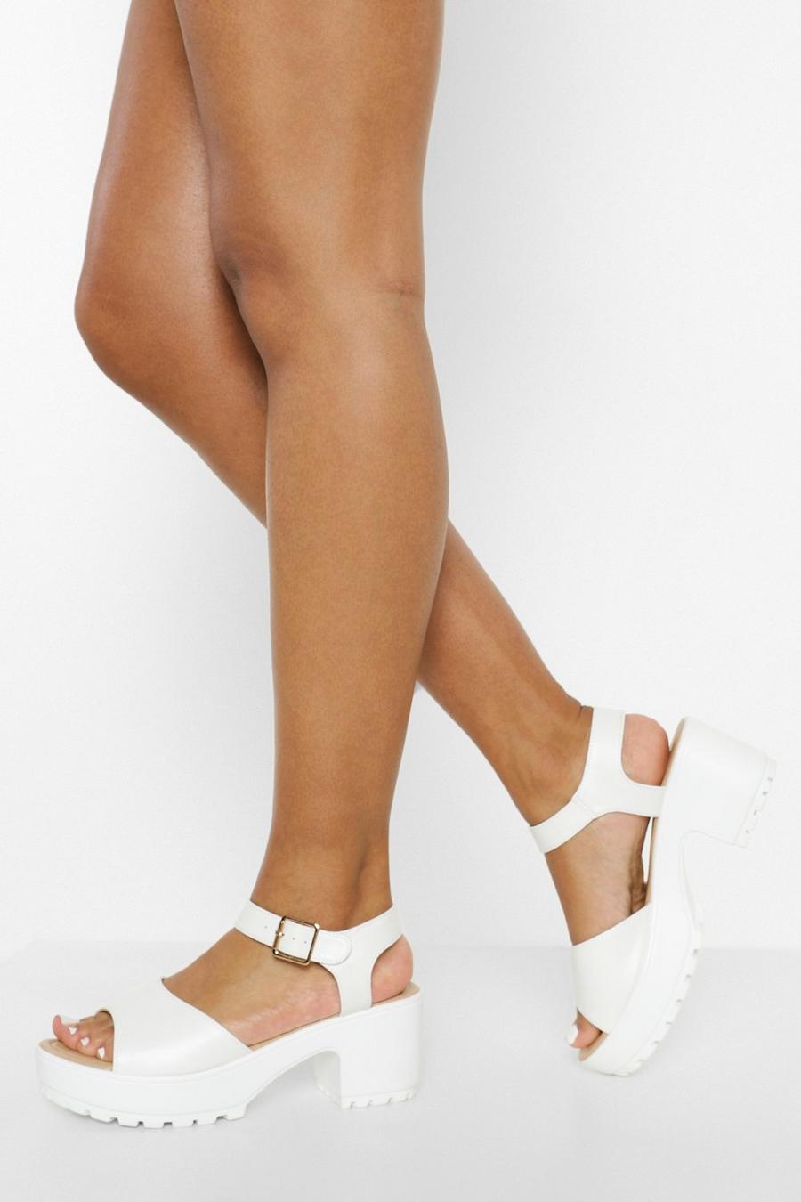 White Peep Toe Two Part Lug Sandals image number 1