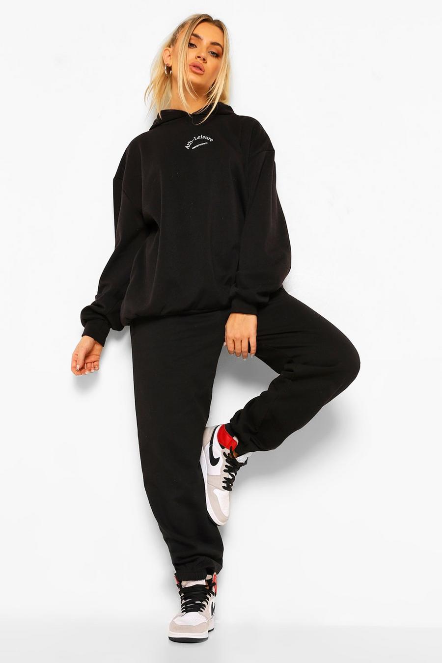 Black Oversized Ath Leisure Print Joggers image number 1