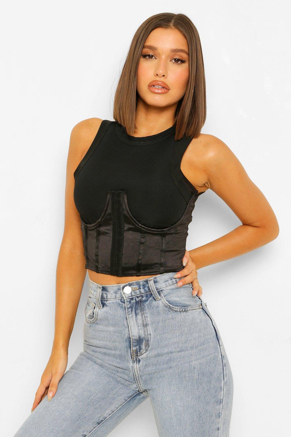 Black Under Boob Halterneck Corset Crop Top, Crop Tops