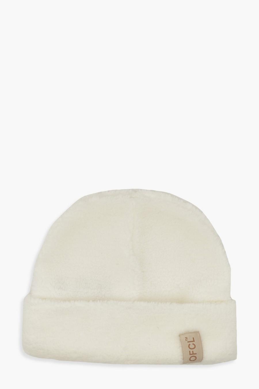 Cream Offcl Borg Woven Tab Beanie image number 1