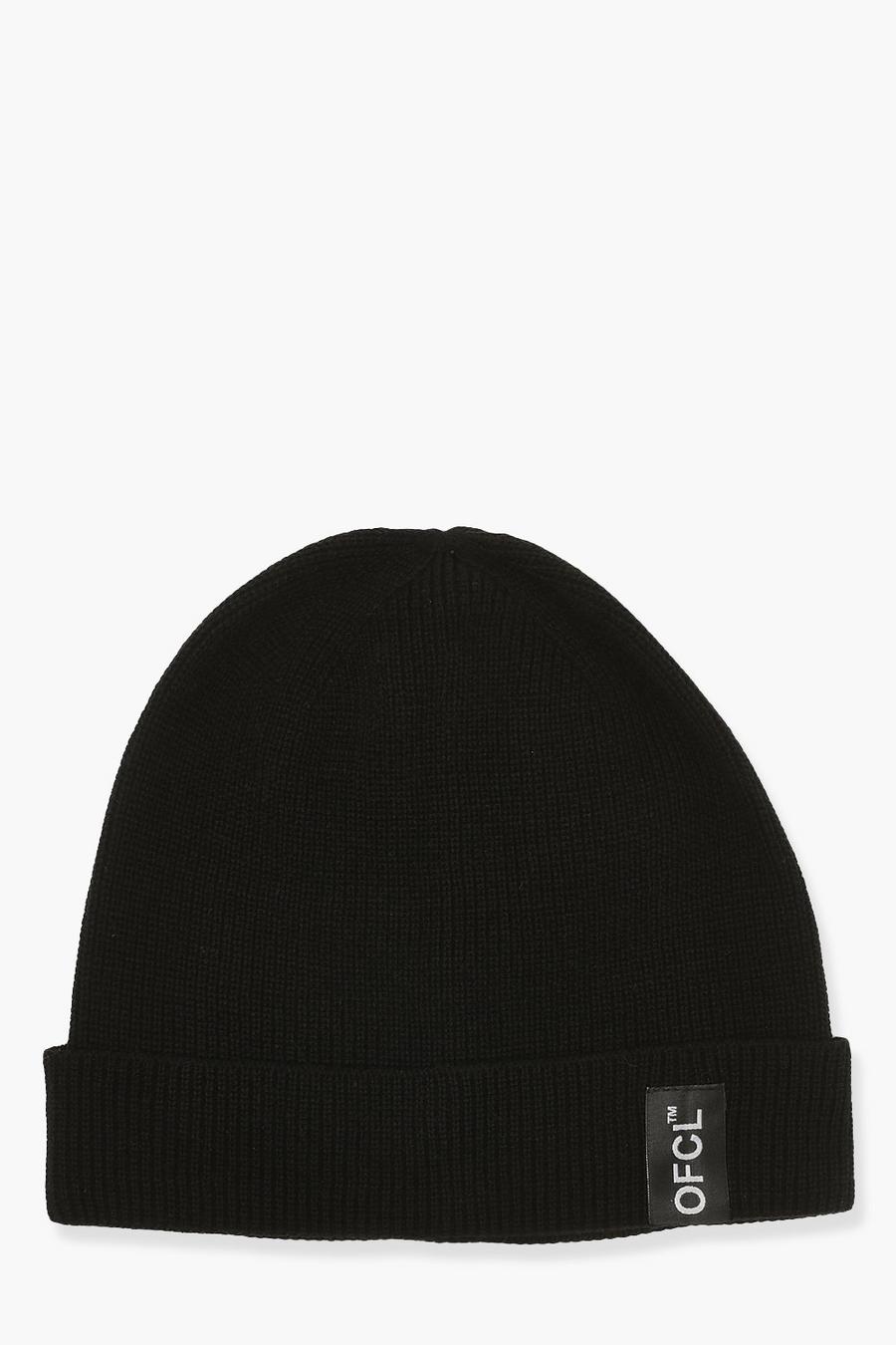 שחור כובע צמר ריב עם לשונית ארוגה וכיתוב Offcl image number 1