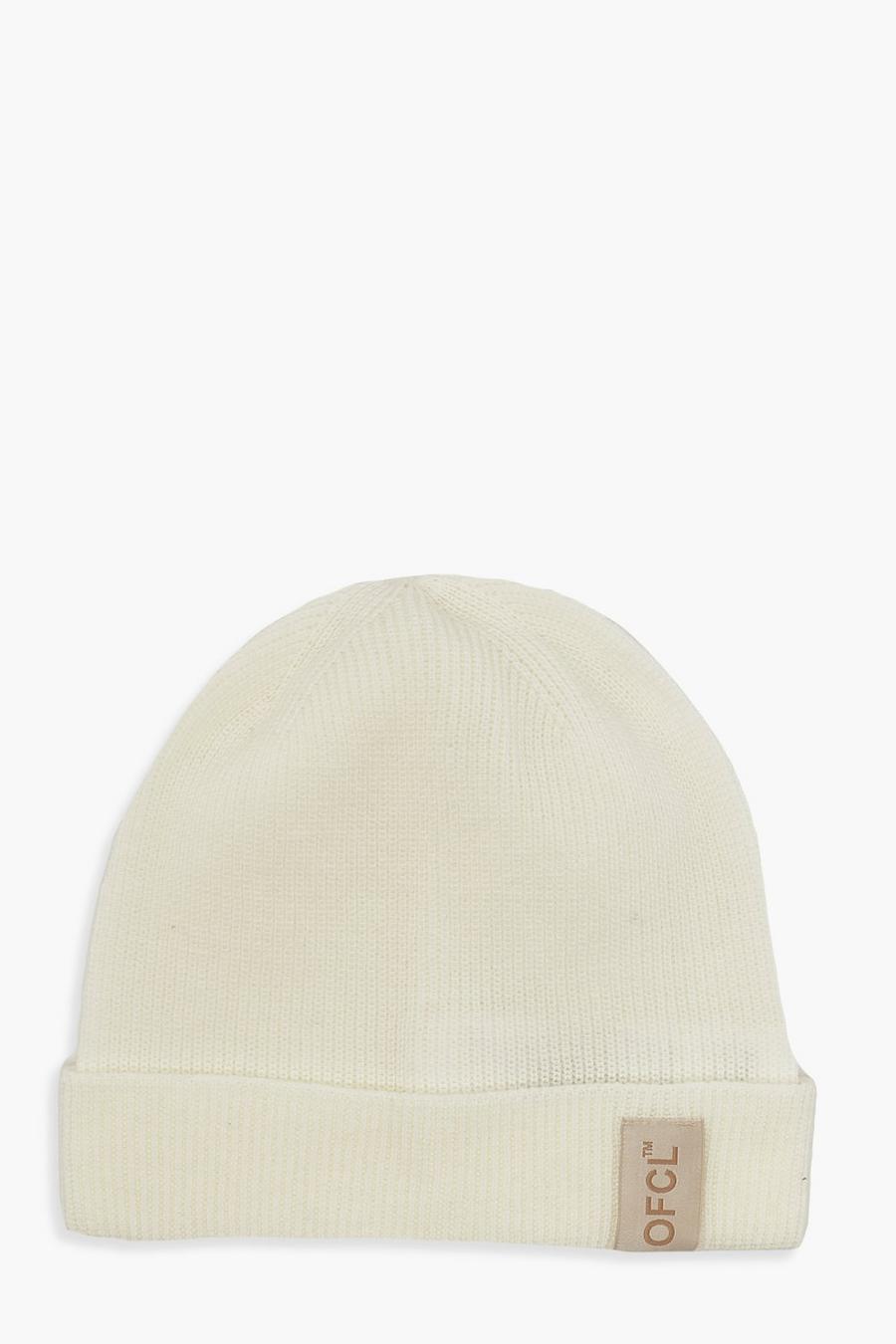 Cream Ofcl Woven Tab Rib Beanie image number 1